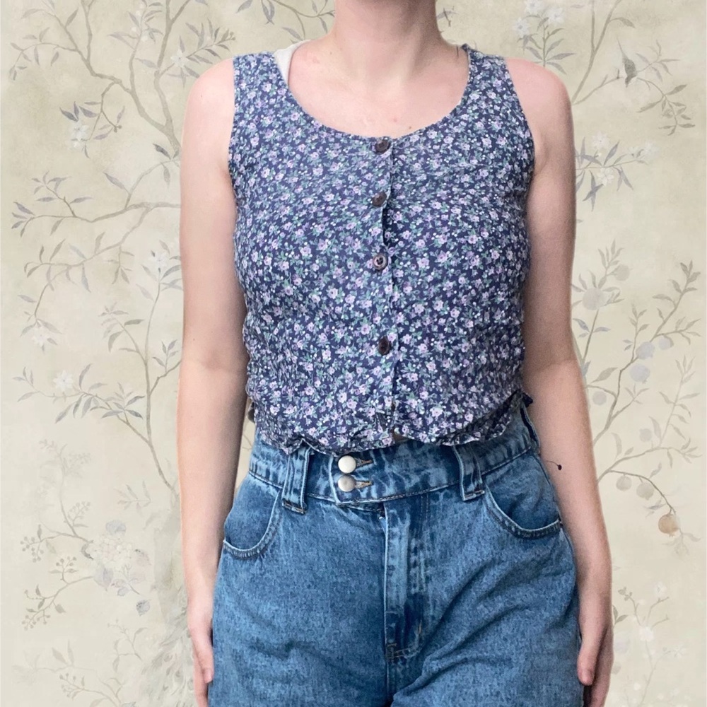 Handmade floral button up tank top
